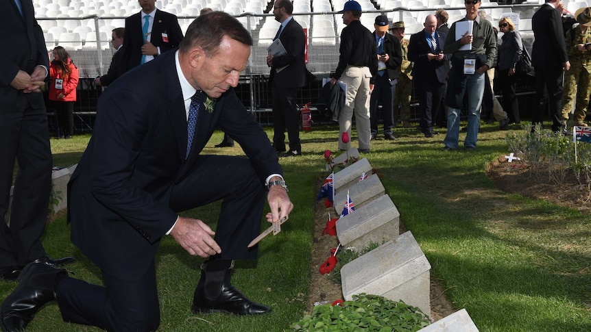 Prime Minister Tony Abbott at the Lone Pine cemetery