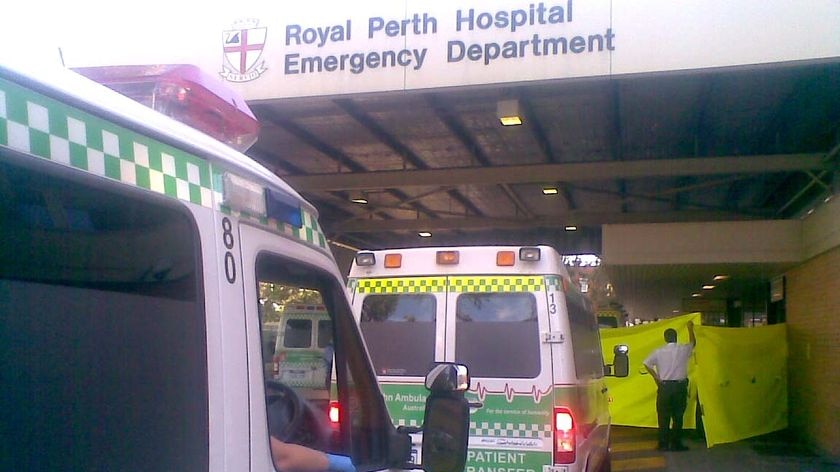 A line of ambulances with injured asylum seekers queue up at Royal Perth Hospital