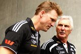 Former colleagues ... Nathan Buckley (L) and Mick Malthouse during their days together at the Magpies