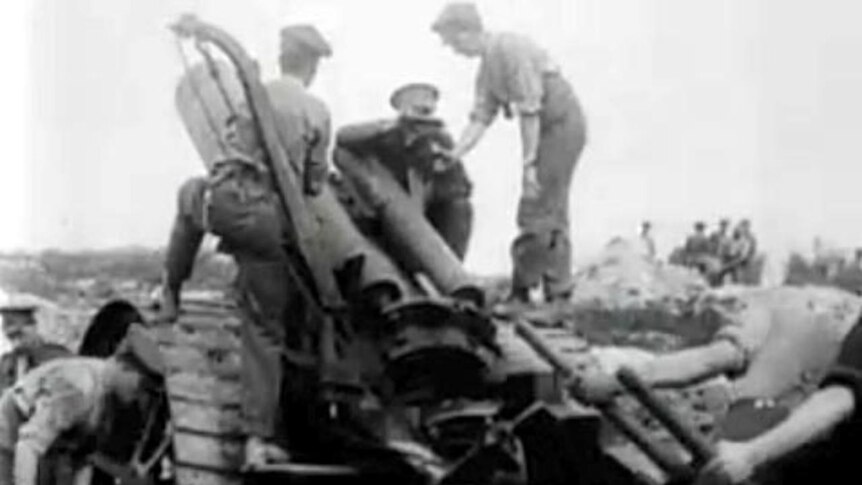A British howitzer in action at Pozieres