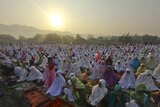 Thousands of Muslims are seen after Eid-al Fitr prayers marking the end of the holy fasting month of Ramadan