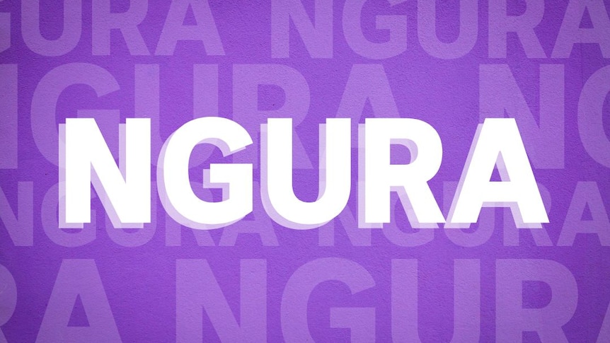 The word 'ngura' is written in bold white text with a purple background