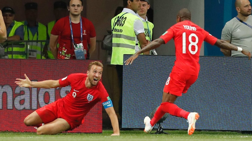 Harry Kane celebrates second goal against Tunisia