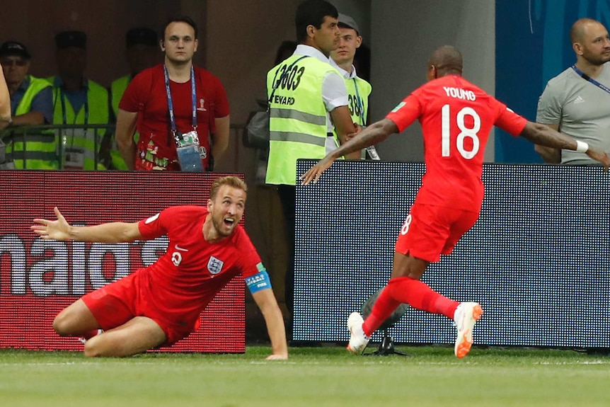 Harry Kane celebrates second goal against Tunisia