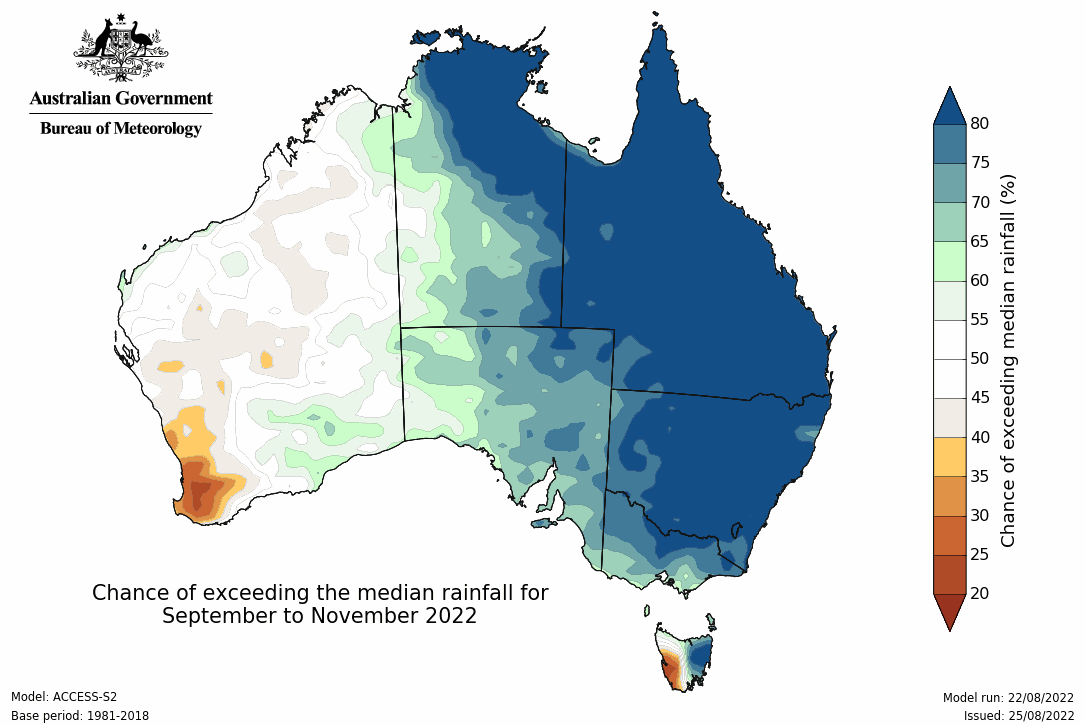 BOM spring outlook rainfall 2022