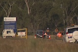 Workers at entrance to Anglo American's Grasstree coal mine near Middlemount, north-west of Rockhampton in May 2014.