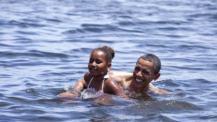 US president Barack Obama and his daughter Sasha