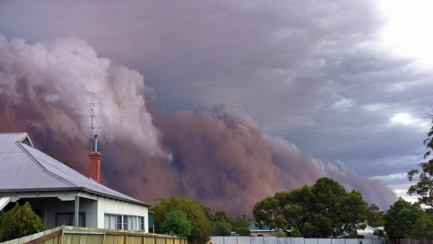 storm cloud over western australian wheatbelt town of northam