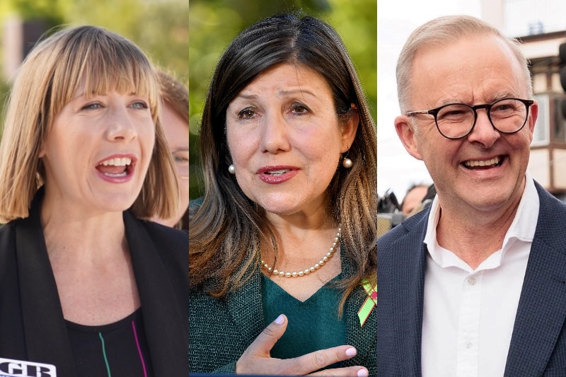 Composite of NSW Transport Minister Jo Haylen, Industrial Relations Minister Sophie Cotsis and Prime Minister Anthony Albanese