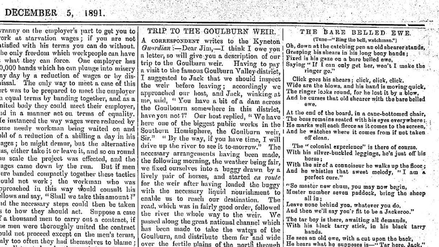 Lyrics for an early version of Click Go The Shears appear in the Bacchus Marsh Times, December 5, 1891.
