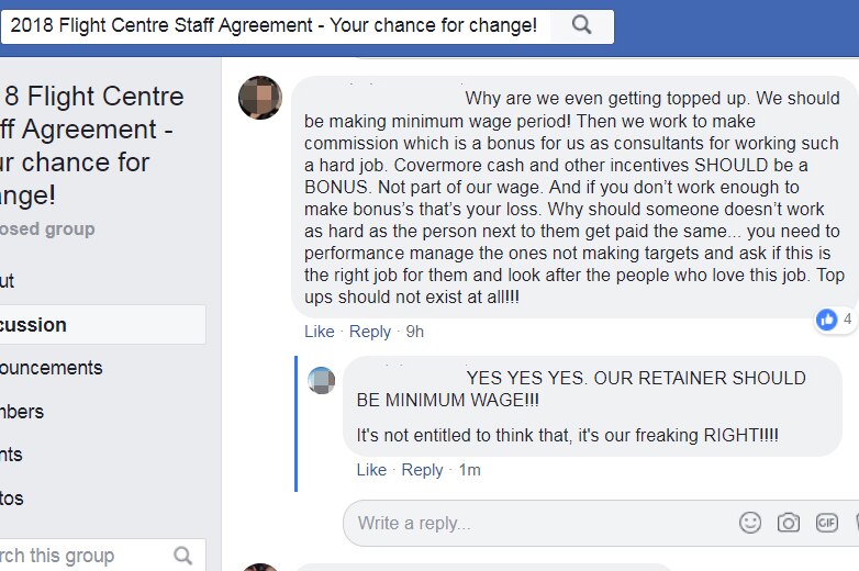 A Facebook discussion thread, where people are voicing their frustration around wages and top ups