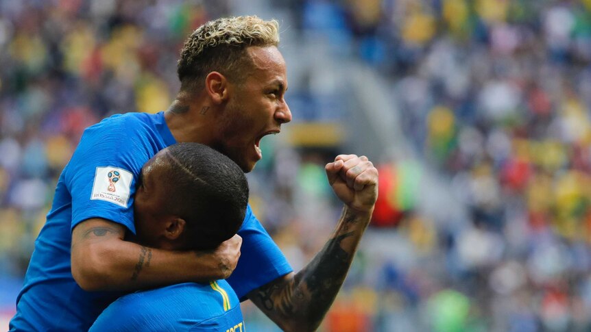 Neymar celebrates goal for Brazil against Costa Rica