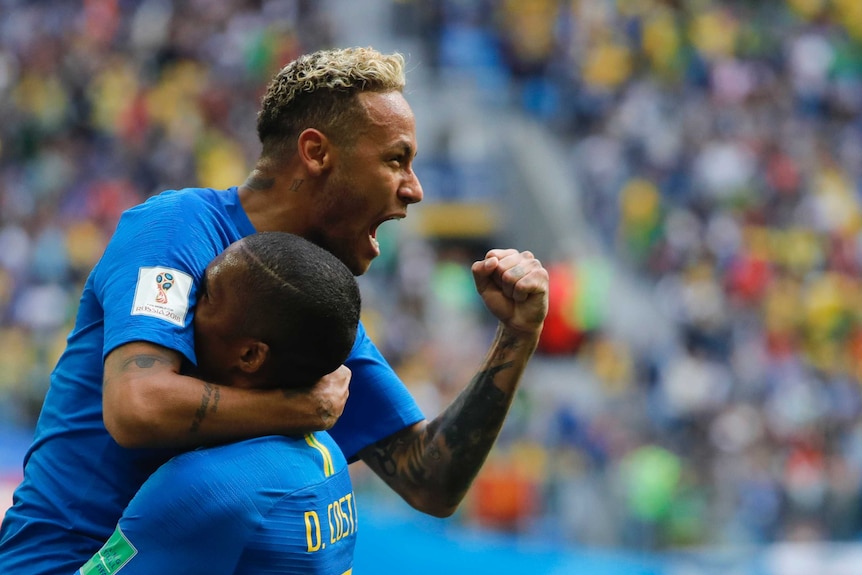 Neymar celebrates goal for Brazil against Costa Rica