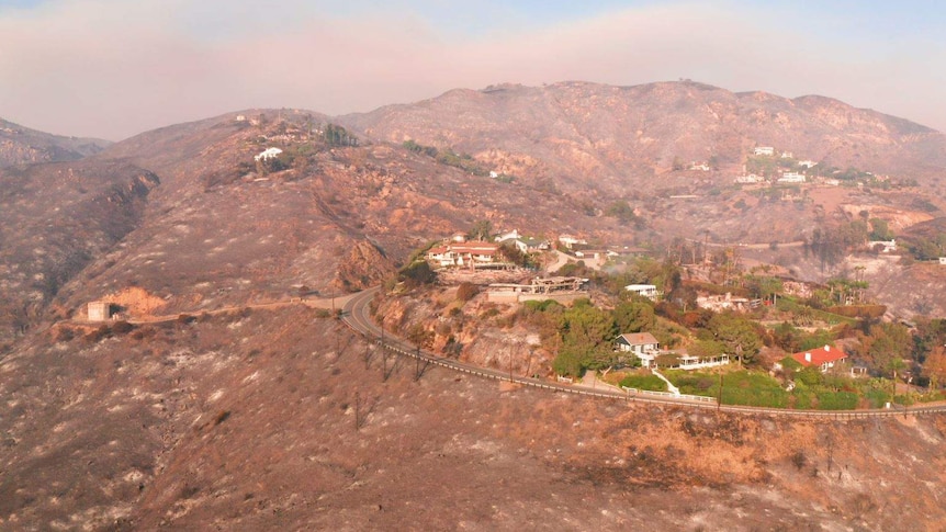 Drone footage shows the extent of the devastation caused by the wildfire in Malibu.
