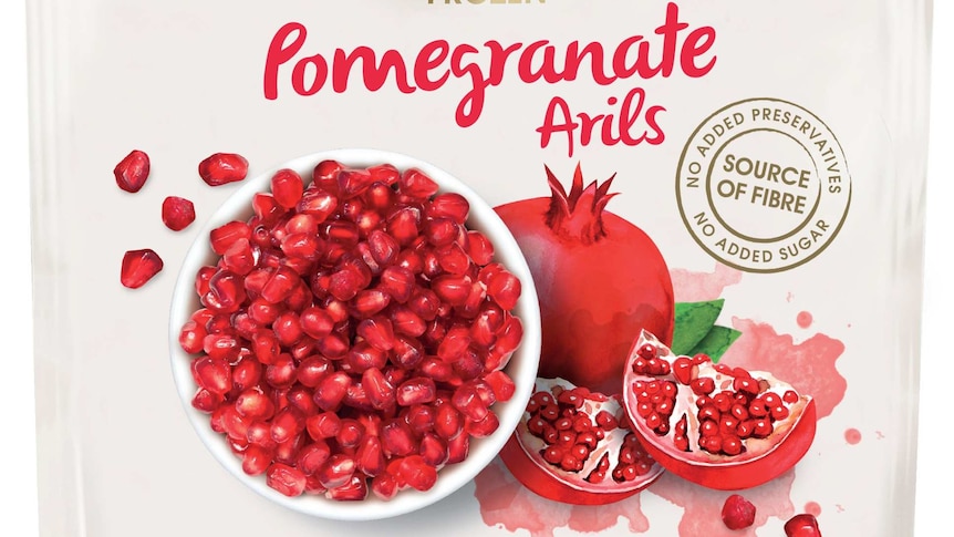 A packet of Creative Gourmet frozen pomegranate.