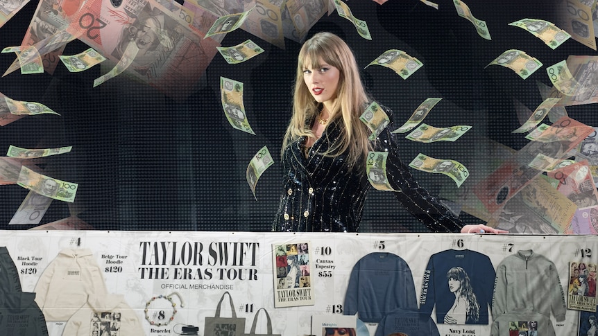 composite image of Taylor Swift and $100 notes 
