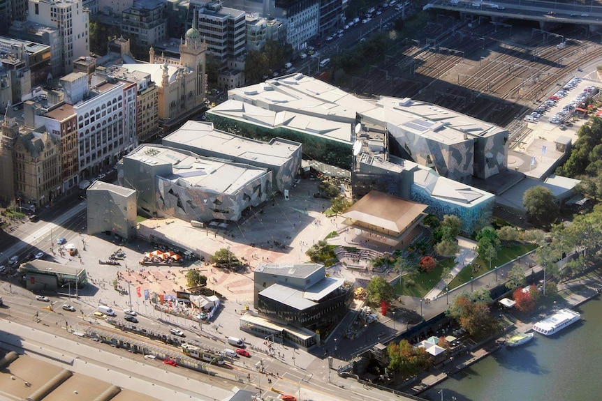 An artist's impression of the Apple flagship store from an aerial point of view.