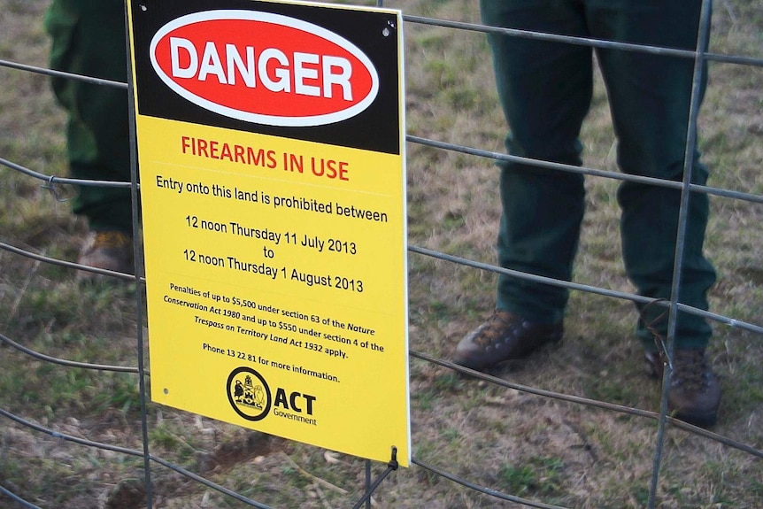 A sign showing the nature reserve is shut due to the annual Canberra kangaroo cull being underway.