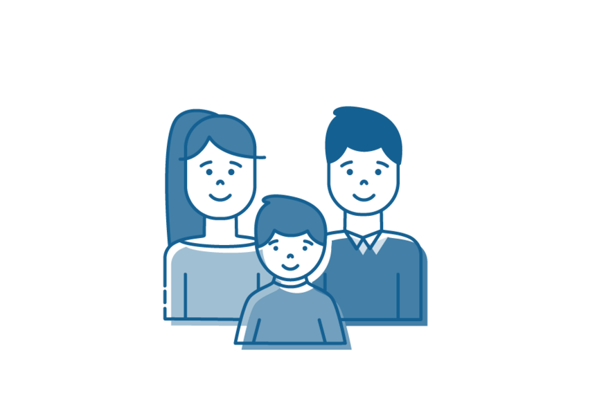 Icon drawing of man, woman and child.