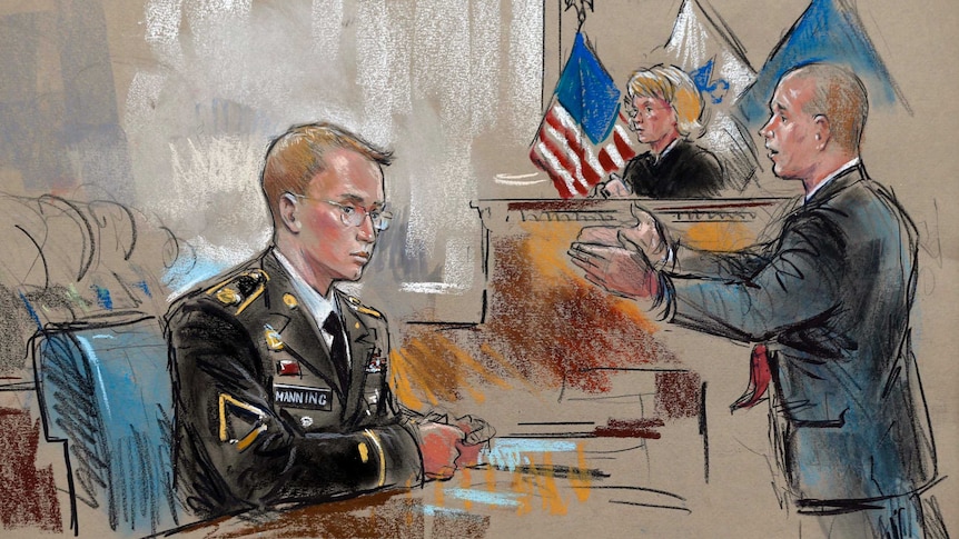 Courtroom sketch of Private Bradley Manning, June 3, 2013.