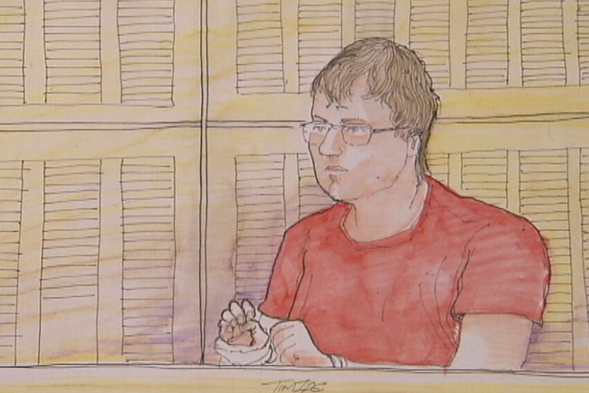 Court sketch of accused arsonist Garry John Trestrail
