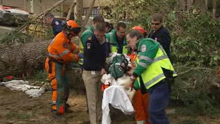 SES workers help an injured colleague