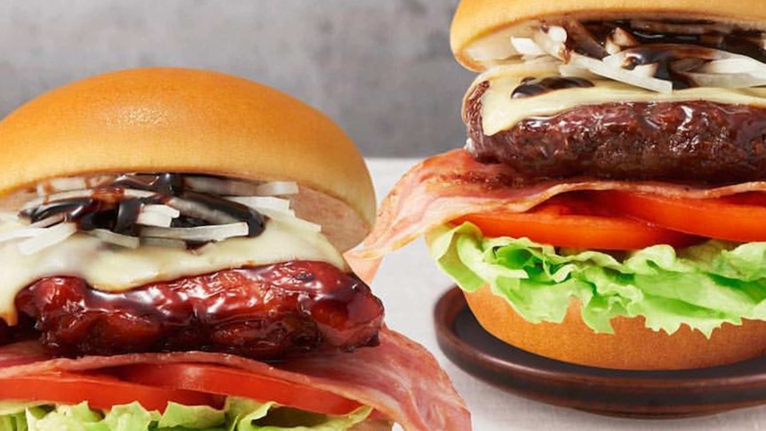 Two burgers sold at Japanese burger chain MOS Burger.