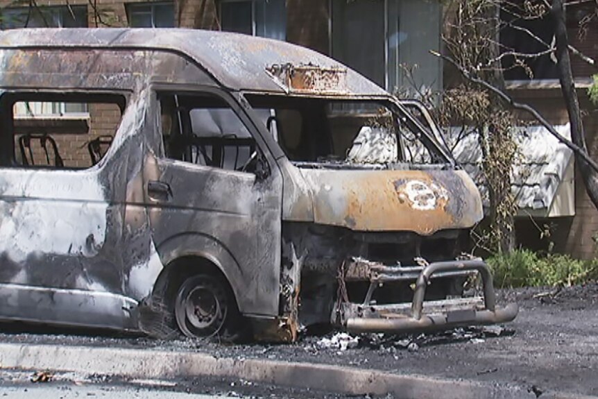 The maxi taxi after it was gutted by fire