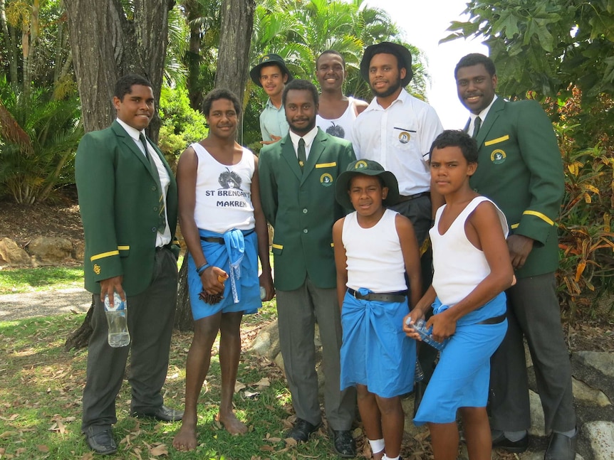Group of St Brendans College students in the gardens at CQUniversity