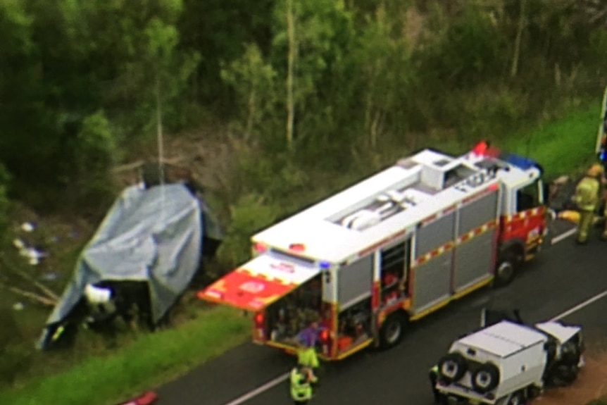 One person has died and 10 people have been injured in a multi-vehicle crash on the Bruce Highway