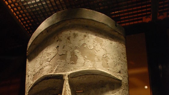 A wooden mask from the Mortlock Islands. Tapuanu represent ancestral spirit beings and were worn by men during ceremonial dances.