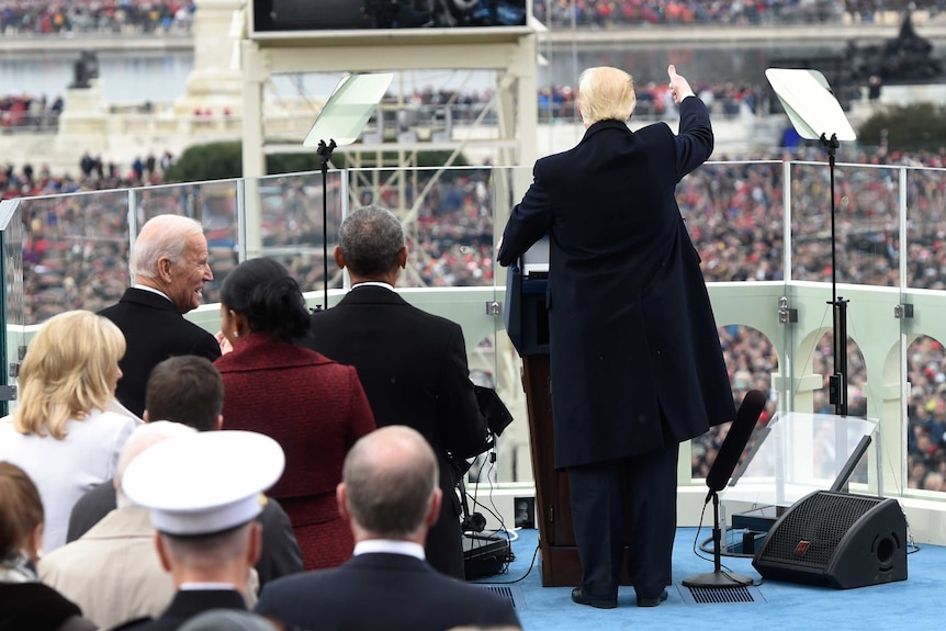 U.S. President Donald Trump acknowledges the crowd