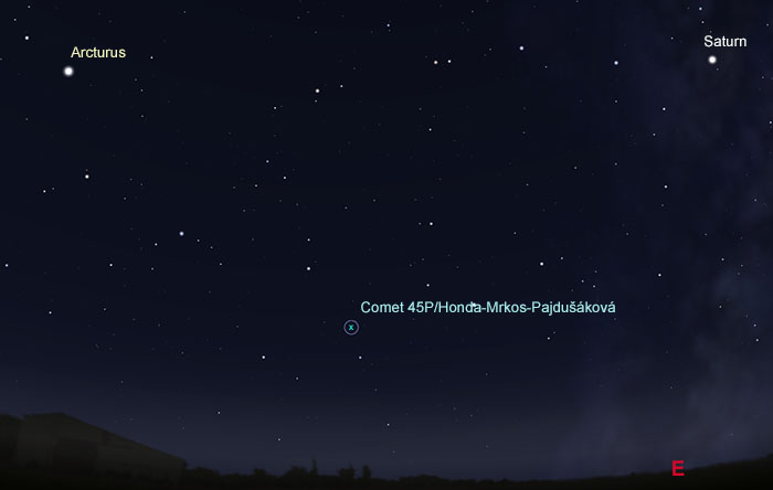 Sky map showing location of Comet 45P on morning of February 11