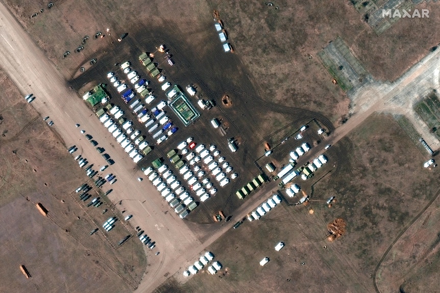 Tent camp, equipment at Oktyabrskoye airfield, Crimea