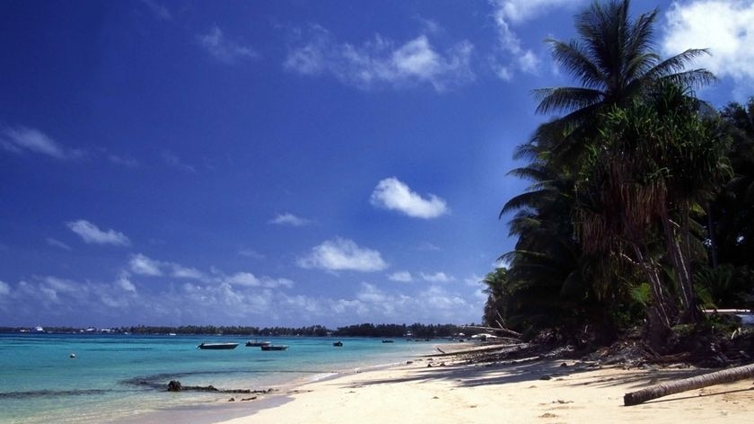 Beach scene on the island of Tuvalu, in the Pacific Ocean east of Australia