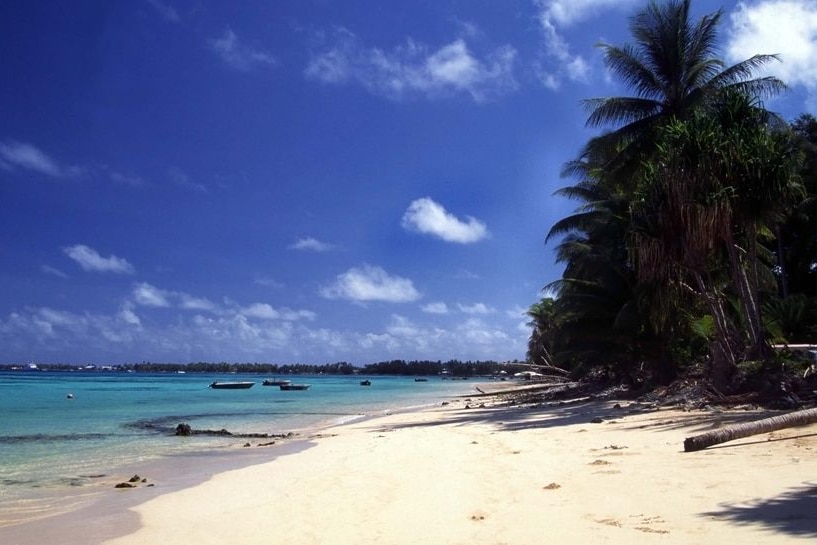 Beach scene on the island of Tuvalu, in the Pacific Ocean east of Australia