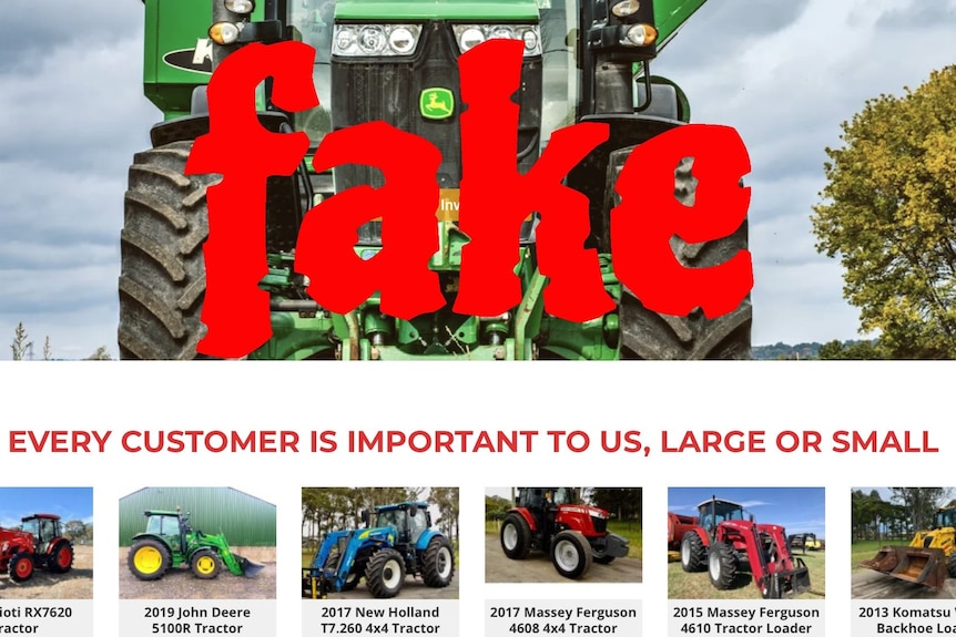 Екранна снимка на уебсайт за продажба на дребно на трактори с думата 
