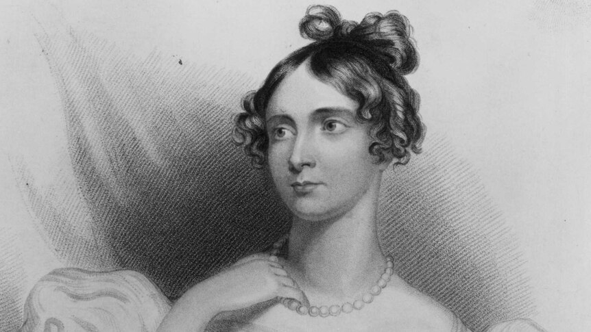 Black-and-white 1833 illustration of Lady Byron, Annabella Milbanke.