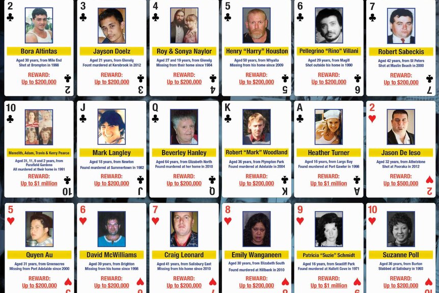 A poster of the cold case playing cards.