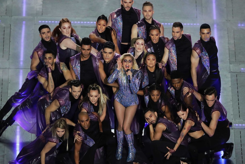 Lady Gaga and squad at the Super Bowl
