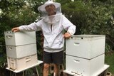 Bert Livingstone and two of his beehives