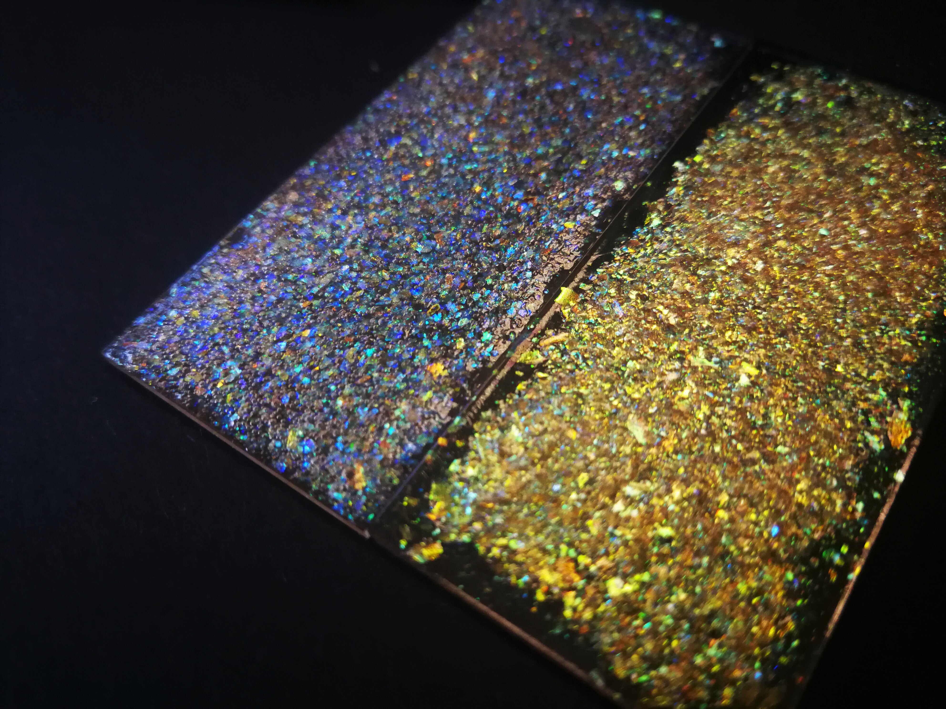 close up of blue and gold glitter