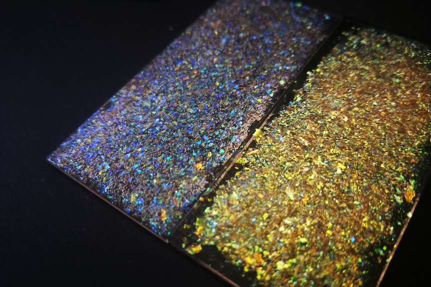 close up of blue and gold glitter