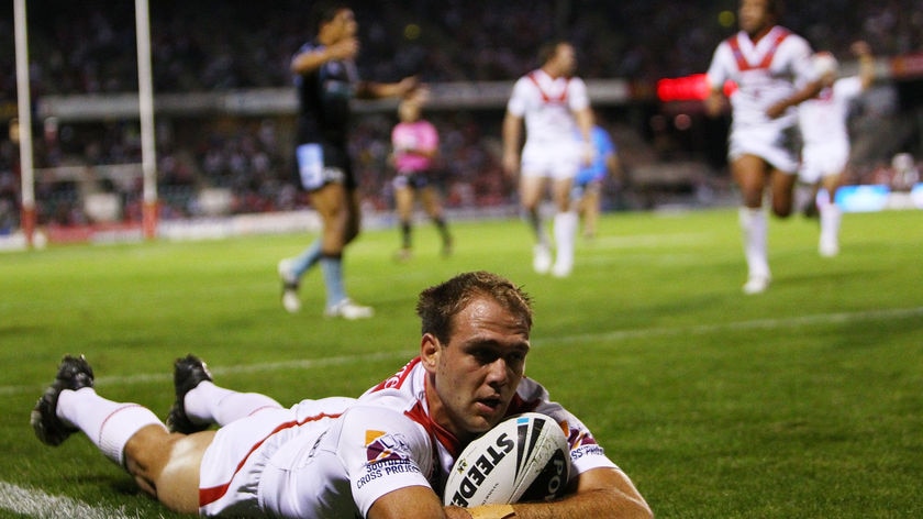 Try-fest: Jason Nightingale glides over the line in Wollongong.