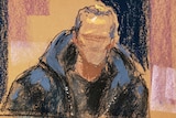 Courtroom sketch of male witness 'Shawn' sitting