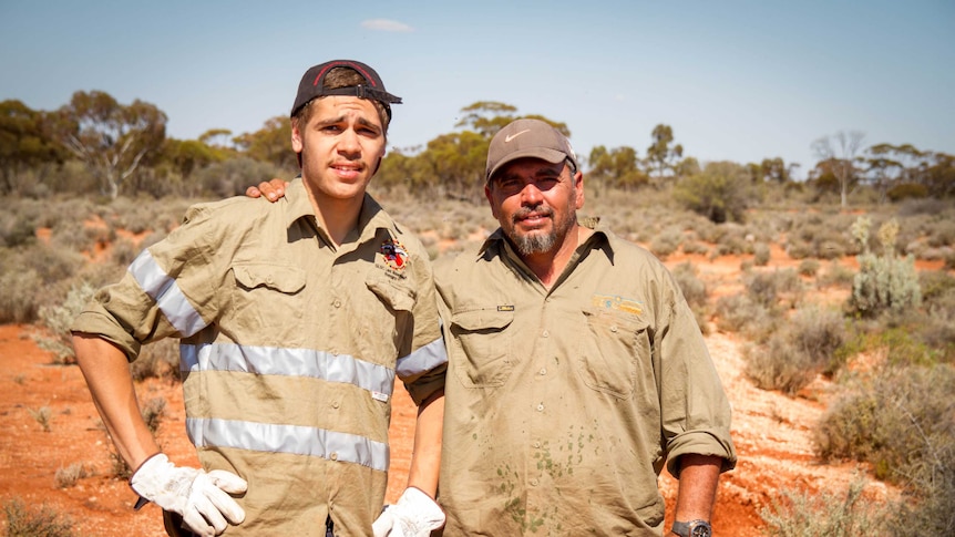 Trevor and Jayden Donaldson on Credo Station north west of Kalgoorlie-Boulder.