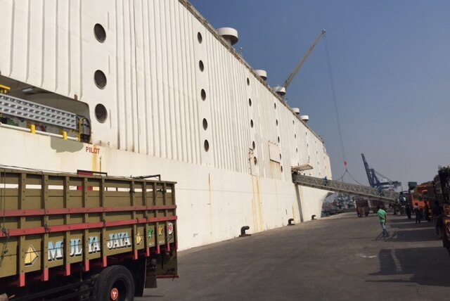An Indonesian port receives the first Australian live cattle exports since the quota cut.
