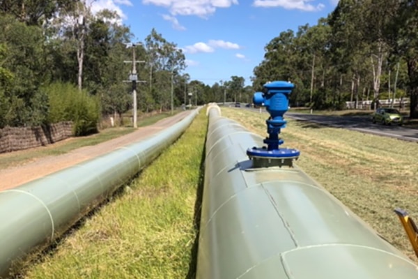 Huge water pipes as part of system managed by Queensland Urban Utlities.