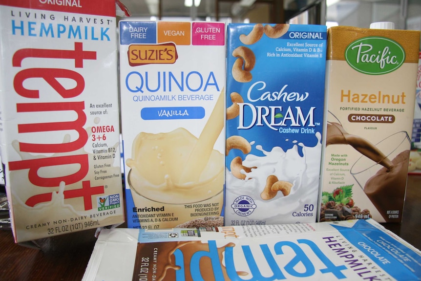 Cartons of non-dairy milk alternatives