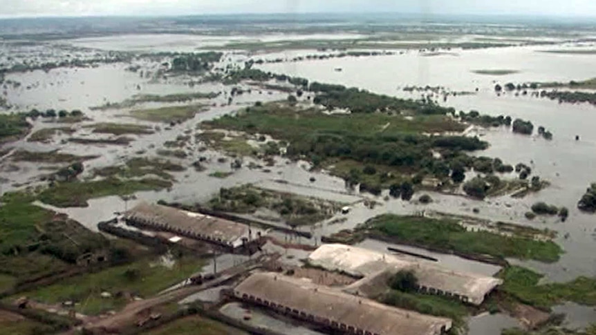 An aerial view of a flooded area on Aug, 19. 2013 in the Russia's Far Eastern Amur region. Floods in the Russian Far East broke today historic records as authorities evacuated over 19,000 people from affected areas and warned of a further rise in water levels.